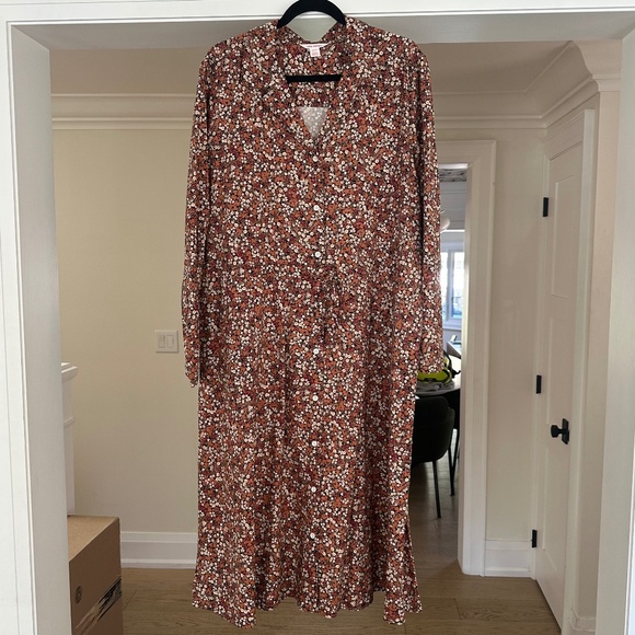 JOE FRESH Floral Button Front Shirt Dress with Waist Tie - Size XL. NWOT. - Picture 1 of 15